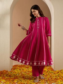 Gahan - Blended Silk Lace Embellished & Embroidered Pink Anarkali & Pant (Set of 2)