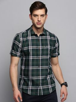 SHOWOFFFF - Mens Spread Collar Checked Olive Classic Shirt