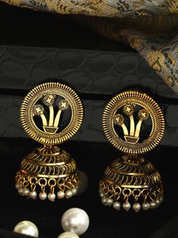 Anika's Creations - Anika's Creation Gold Plated Exclusive Traditional White Jhumka Earring