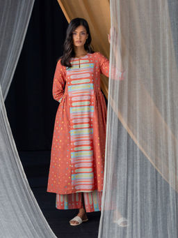 WISHFUL by W - Orange Geometric Kurta
