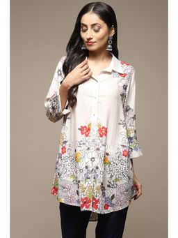 Biba - Womens Off White Printed Rayon Tunic