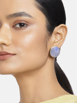 Estele - Gold Plated Circular Shaped Stud Earrings with Enamel for Women