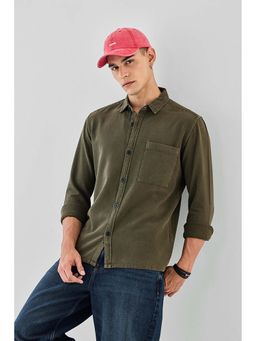 Snitch - Olive Solid Full Sleeves Regular Casual Shirt for Men