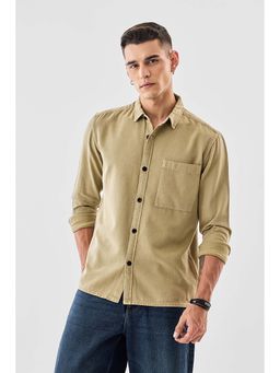 Snitch - Beige Solid Full Sleeves Regular Casual Shirt for Men