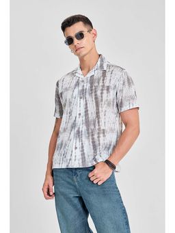 Snitch - White Tie and Dye Half Sleeves Regular Casual Shirt for Men
