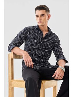 Snitch - Black Floral Full Sleeves Slim Casual Shirt for Men