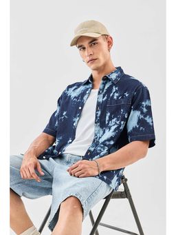 Snitch - Indigo Tie and Dye Half Sleeves Oversized Casual Shirt for Men