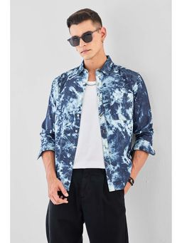 Snitch - Dark Blue Tie and Dye Full Sleeves Regular Casual Shirt for Men