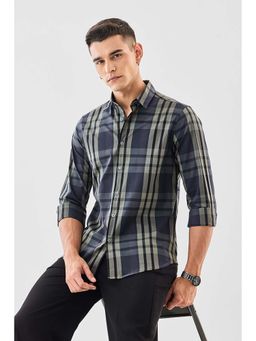 Snitch - Navy Plaid Full Sleeves Slim Casual Shirt for Men