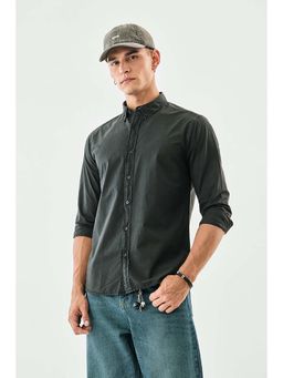 Snitch - Charcoal Grey Solid Full Sleeves Slim Casual Shirt for Men