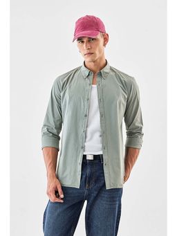 Snitch - Sage Green Solid Full Sleeves Slim Casual Shirt for Men