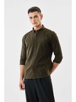 Snitch - Olive Checks Full Sleeves Slim Casual Shirt for Men