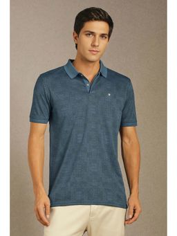 Louis Philippe - Men Blue Print Collar Neck Polo T-Shirt
