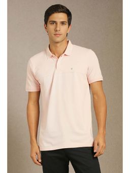 Louis Philippe - Men Pink Solid Collar Neck Polo T-Shirt