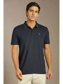 Louis Philippe - Men Navy Solid Collar Neck Polo T-Shirt