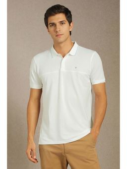 Louis Philippe - Men White Solid Collar Neck Polo T-Shirt