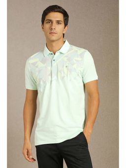 Louis Philippe - Men Green Print Collar Neck Polo T-Shirt