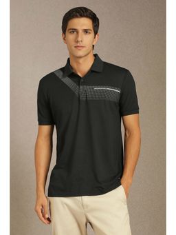 Louis Philippe - Men Black Patterned Collar Neck Polo T-Shirt