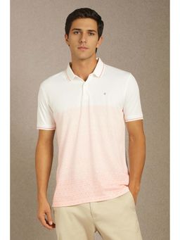 Louis Philippe - Men White Print Collar Neck Polo T-Shirt