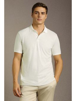 Louis Philippe - Men White Textured Collar Neck Polo T-Shirt