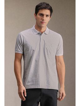 Louis Philippe - Men Grey Print Collar Neck Polo T-Shirt