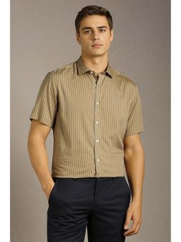 Louis Philippe - Men Khaki Stripe Half Sleeves Formal Shirt