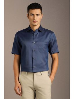 Louis Philippe - Men Navy Textured Half Sleeves Formal Shirt