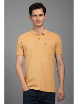 Louis Philippe - Men Peach Solid Collar Neck Polo T-Shirt