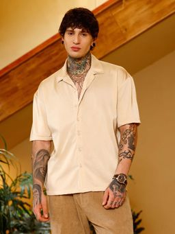 Campus Sutra - Mens Champayne Gold Satin Resort Oversized Shirt