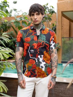 Campus Sutra - Mens Scarlet Red Artistic Romance Shirt