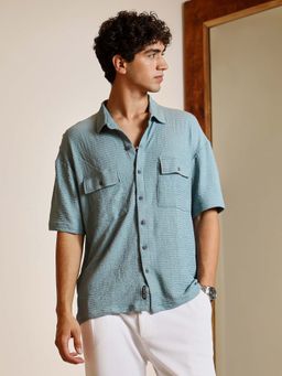 Campus Sutra - Mens Sage Green Tactile-Utility Oversized Shirt