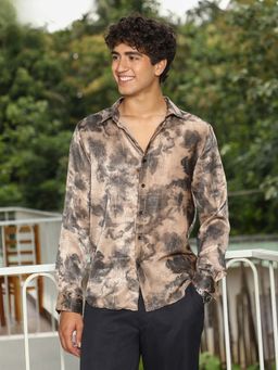 Campus Sutra - Mens Sand Beige Gleaming-Blur Shirt