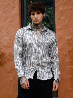 Campus Sutra - Mens Charcoal Grey Contrast-Brush Imprint Shirt