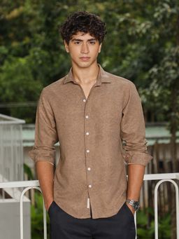 Campus Sutra - Mens Ash Brown Mono-Fluid Imprint Shirt