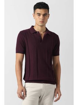 Van Heusen - Men Maroon Textured Collar Neck Polo T-Shirt