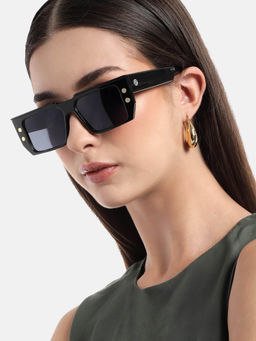 Carlton London - Black Toned with Black Polarized Lens Rectangle Sunglass - CLSW445 (52)