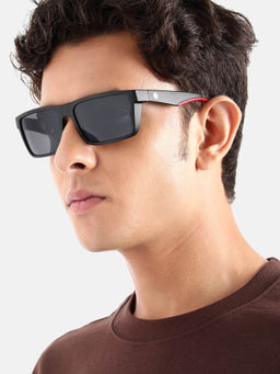 Carlton London - Black and Red Toned with Black Polarised Lens Square Sunglass - CLSW448 (55)