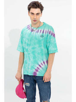 Snitch - Men Blue Tie & Dye Oversized Fit T-Shirt