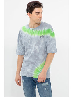 Snitch - Men Grey Tie & Dye Oversized Fit T-Shirt