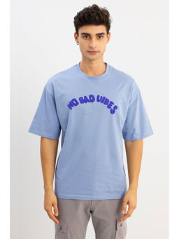Snitch - Men Blue Graphic Oversized Fit T-Shirt