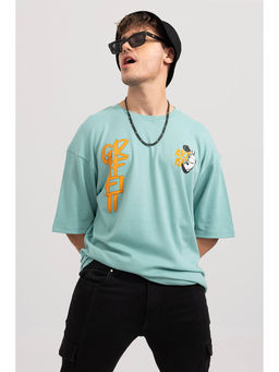 Snitch - Men Turquoise Printed Oversized Fit T-Shirt