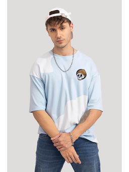 Snitch - Men Blue Graphic Oversized Fit T-Shirt