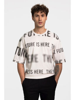 Snitch - Men Off White Printed Oversized Fit T-Shirt