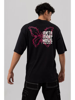 Snitch - Men Black Printed Oversized Fit T-Shirt