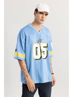 Snitch - Men Blue Graphic Oversized Fit T-Shirt