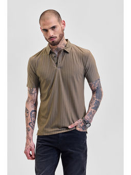 Snitch - Men Brown Stripes Slim Fit Polo T-Shirt