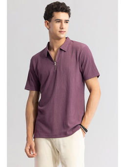 Snitch - Men Mauve Textured Slim Fit Polo T-Shirt