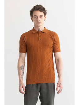 Snitch - Men Brown Textured Slim Fit Polo T-Shirt