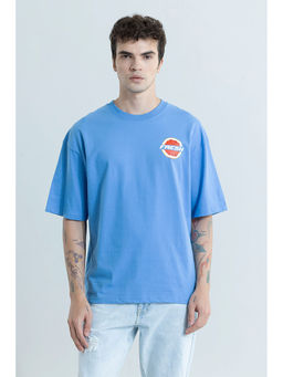 Snitch - Men Blue Graphic Oversized Fit T-Shirt