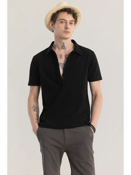Snitch - Men Black Solid Slim Fit Polo T-Shirt